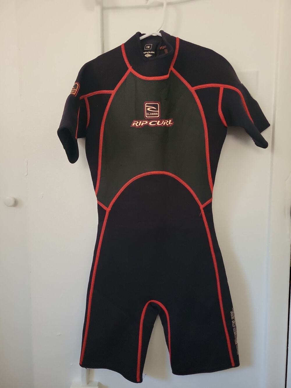 RIP CURL Shorty Classic Wetsuit Youth Size 16 Black Red,Short Sleeve Mock Neck